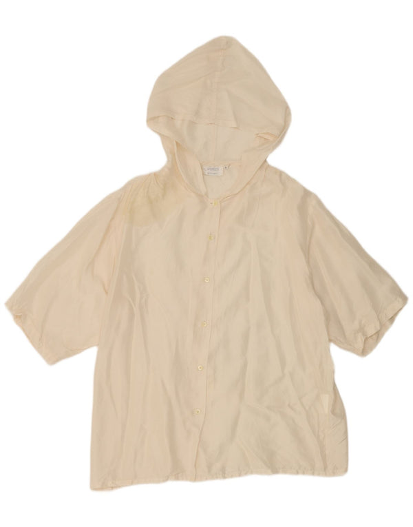 Vintage mujeres de gran tamaño con capucha camisa de manga corta blusa US 2 XS Off White