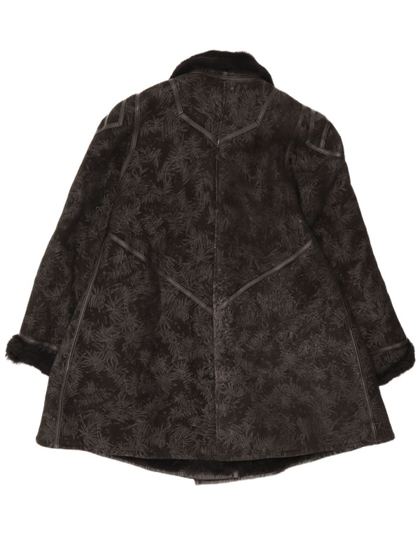 Vintage mujer shearling abrigo IT 44 Medio negro floral shearling