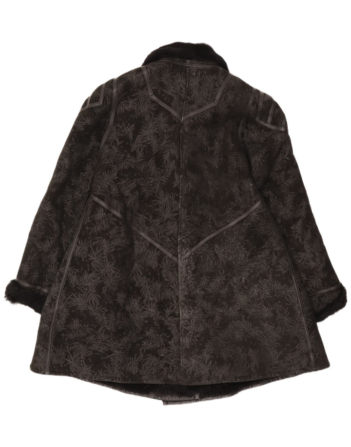 Vintage mujer shearling abrigo IT 44 Medio negro floral shearling