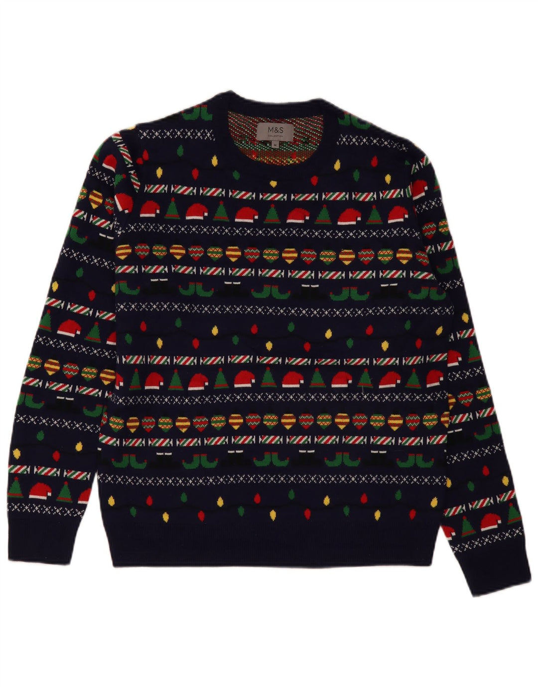 Marks & Spencer - Jersey de cuello redondo para hombre, color azul marino mediano, Navidad