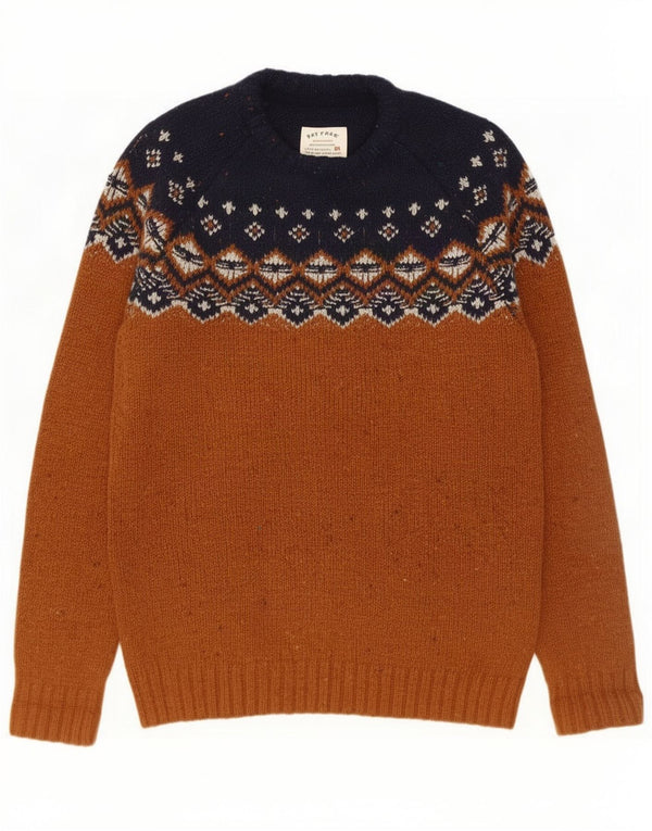 Suéter tipo jersey con cuello redondo para hombre de Fat Face, lana Fair Isle marrón pequeña