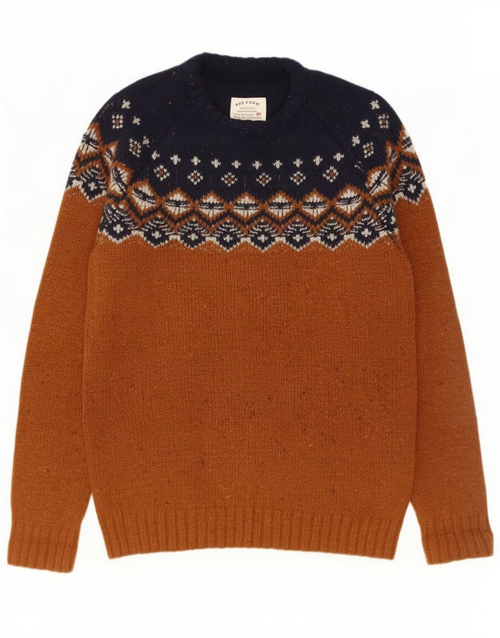 Suéter tipo jersey con cuello redondo para hombre de Fat Face, lana Fair Isle marrón pequeña