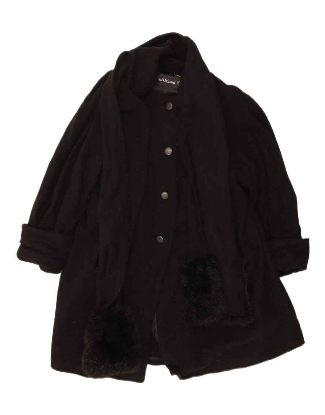 Louis Feraud Abrigo para mujer Reino Unido 44 Grande Clásico de lana virgen negra