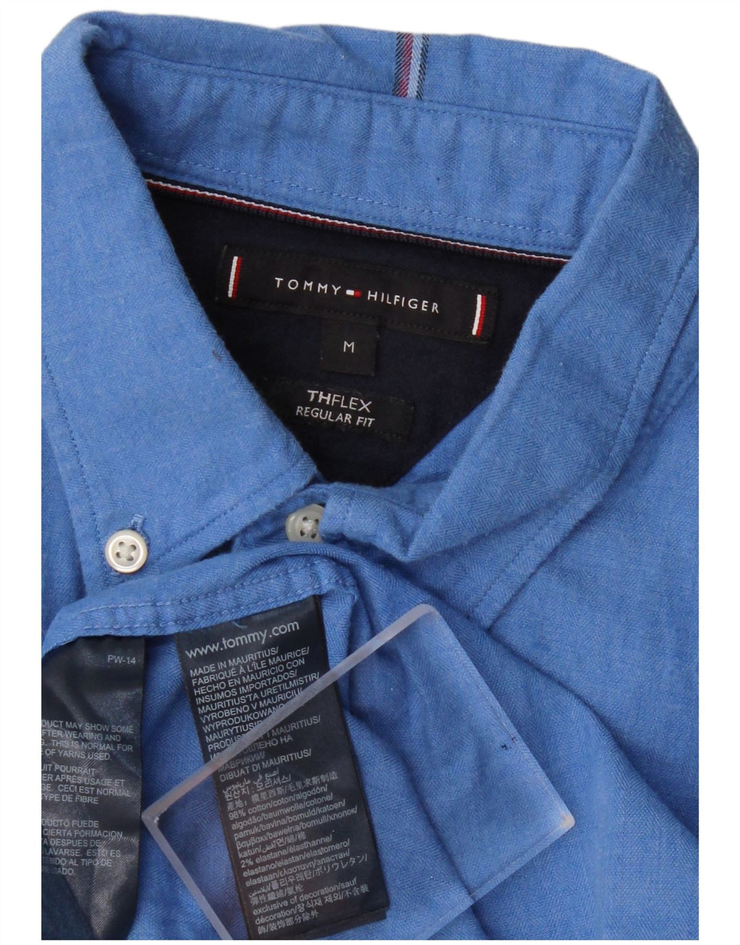 TOMMY HILFIGER Camisa Regular Fit para Hombre Algodón Azul Medio