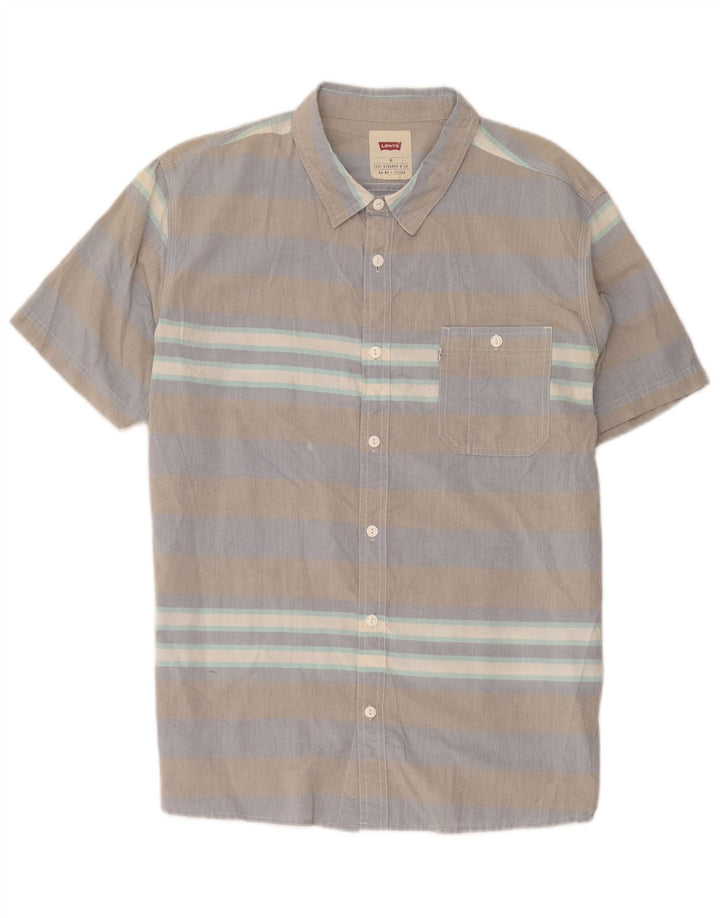 Camisa Levi's Hombre Manga Corta XL Algodón Rayas Gris