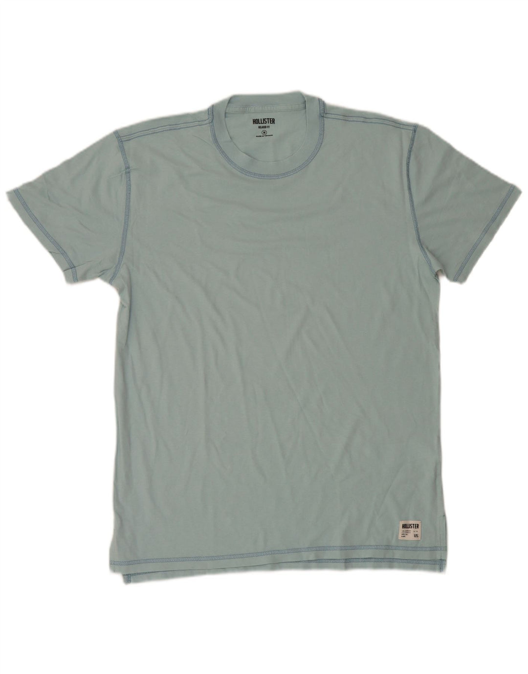 Camiseta Hollister Hombre Top Azul Medio Algodón