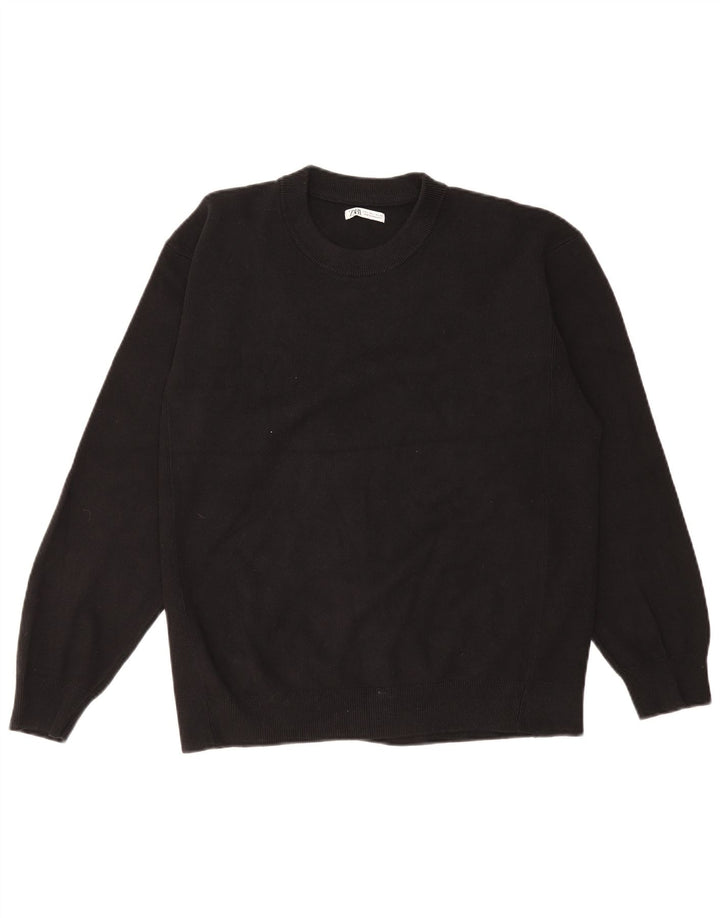 Zara Hombre Jersey Cuello Redondo Jersey Grande Algodón Negro
