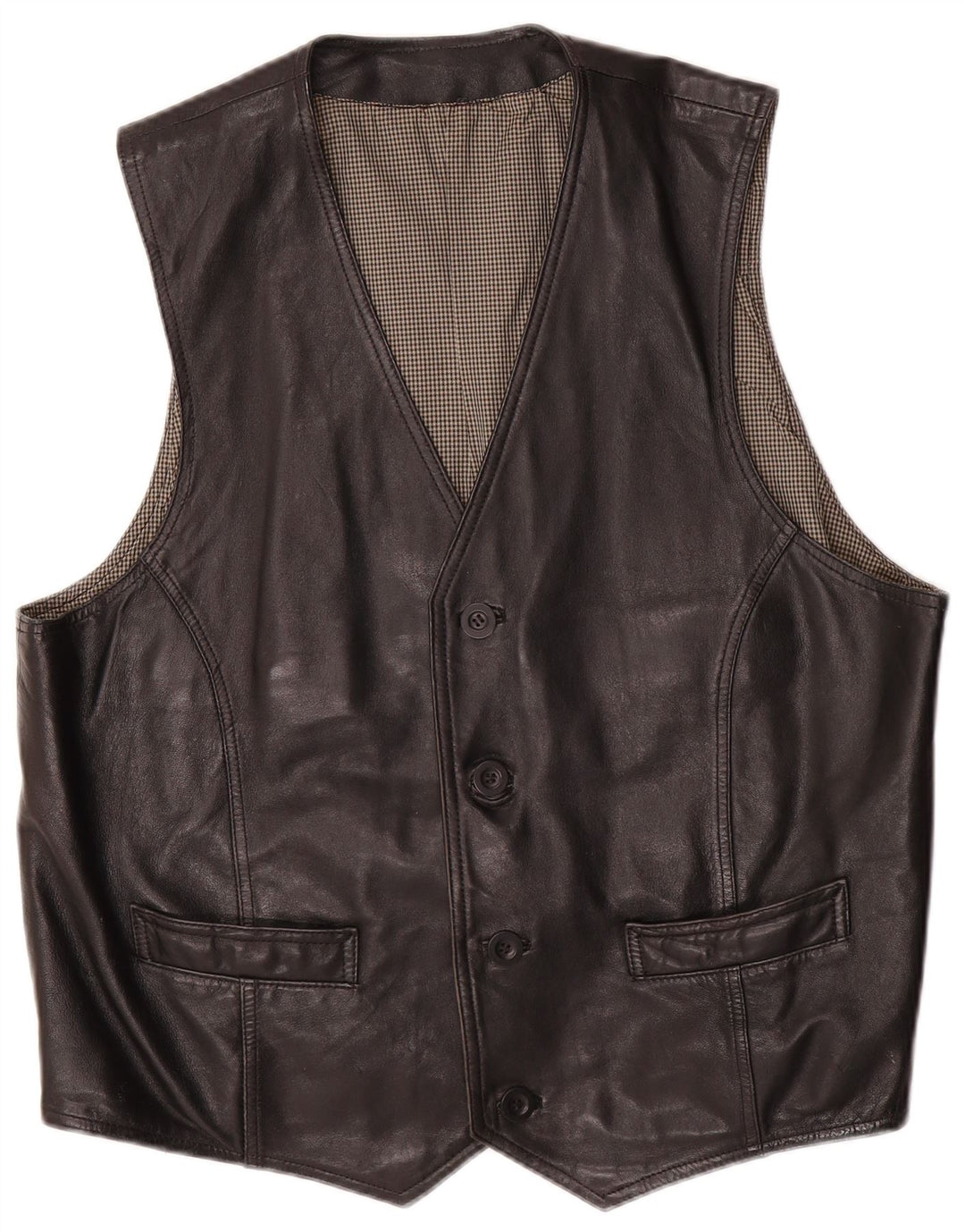 Chaleco de cuero vintage para hombre cuero negro grande