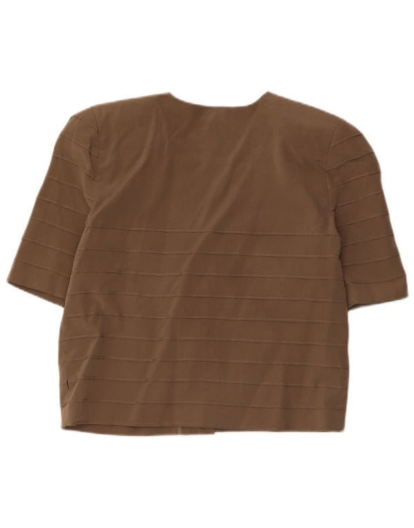 Pancaldi & B Blusa corta de manga corta para mujer UK 10 Small Seda caqui