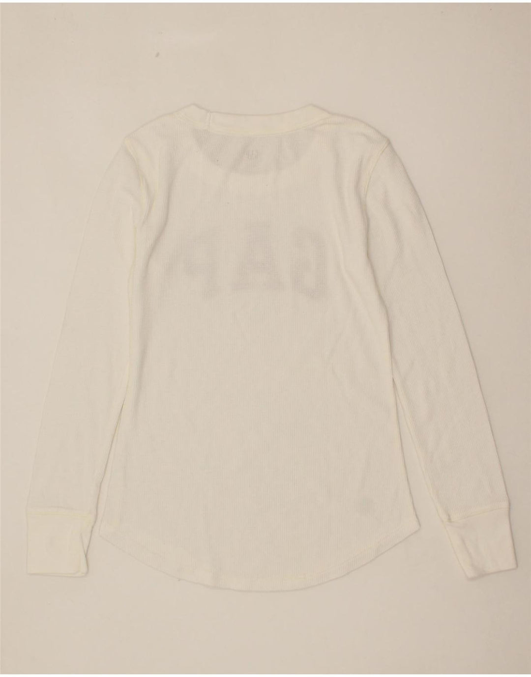 GAP Womens Graphic Top Long Sleeve UK 8 Small White Vintage Gap and Second-Hand Gap from Messina Hembry 