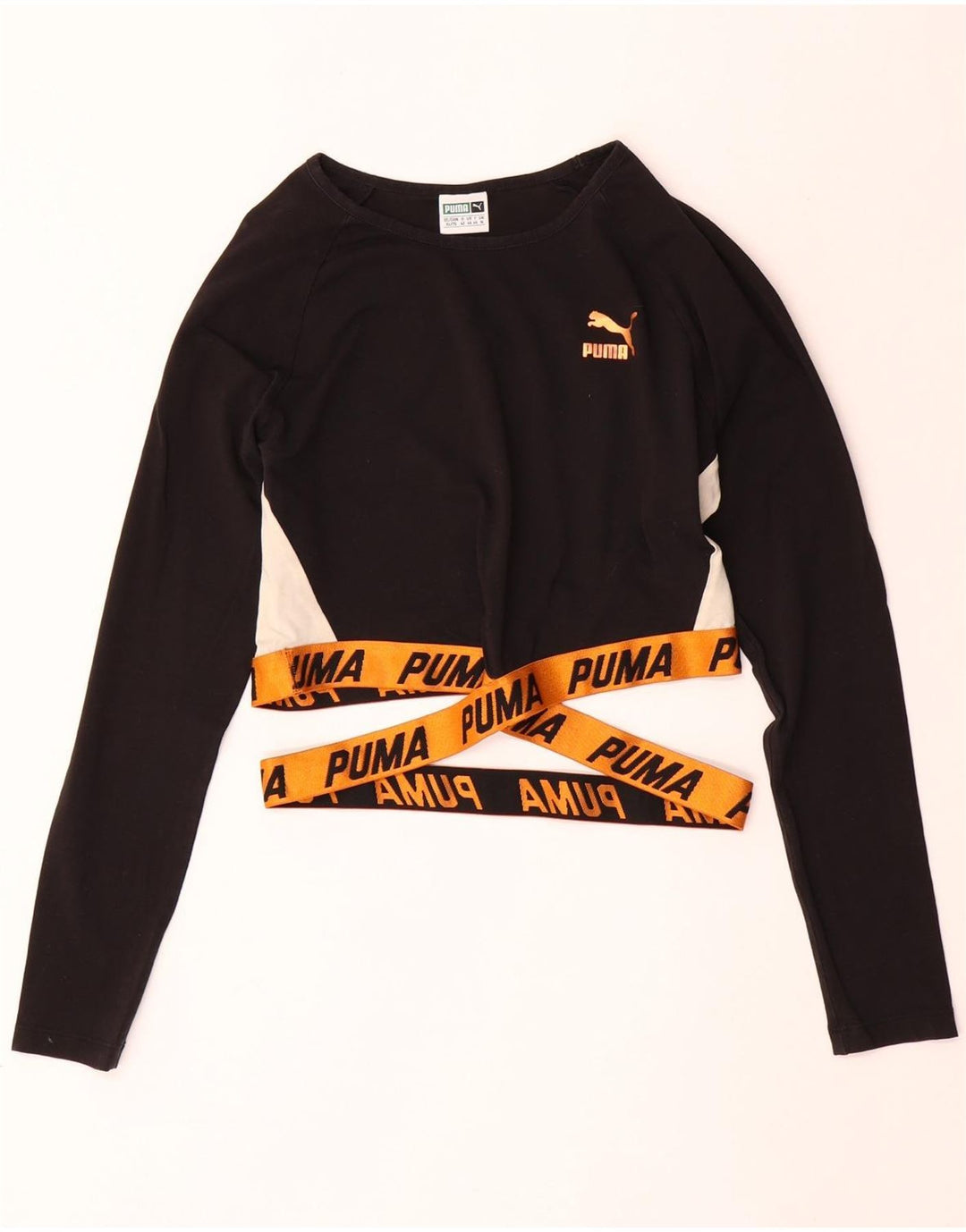 PUMA Top corto con gráfico para mujer, manga larga, UK 46, grande, color negro