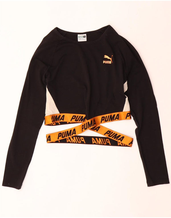 PUMA Top corto con gráfico para mujer, manga larga, UK 46, grande, color negro