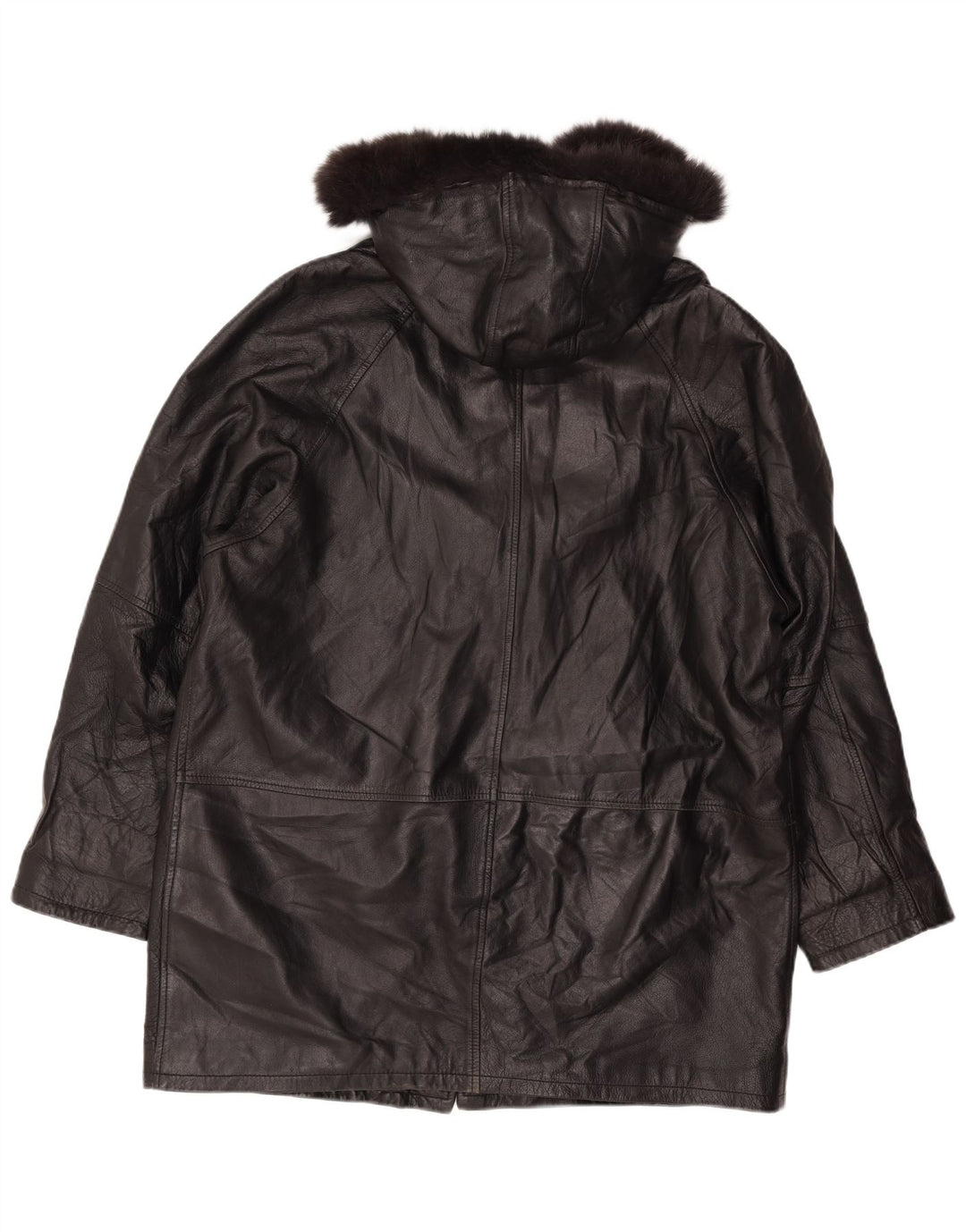 Vintage mujeres suelta ajuste abrigo de cuero con capucha Reino Unido 18 XL cuero negro