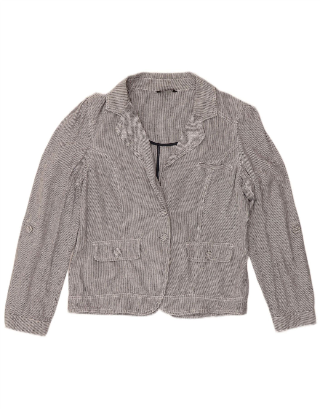 M&Co Chaqueta tipo blazer de 2 botones para mujer UK 46 Grande Lino azul a rayas