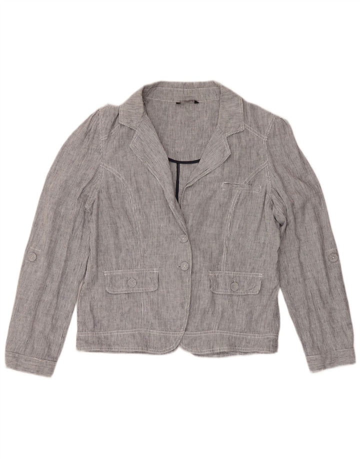 M&Co Chaqueta tipo blazer de 2 botones para mujer UK 46 Grande Lino azul a rayas