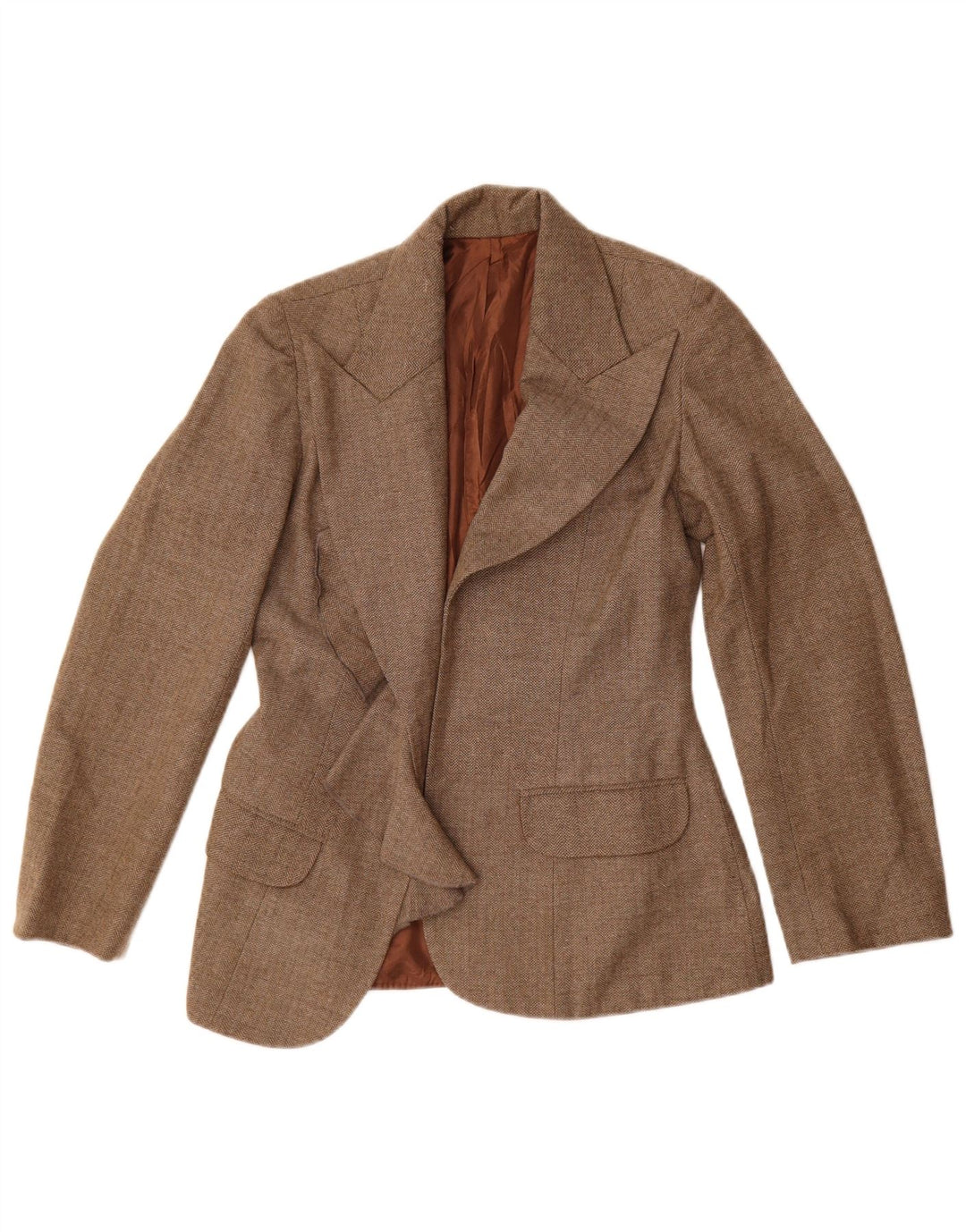 Vintage mujer abierta chaqueta blazer Reino Unido 8 pequeño marrón