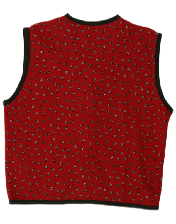 Naj Oleari Suéter tipo cárdigan sin mangas para mujer UK 46 Large Red Spotted