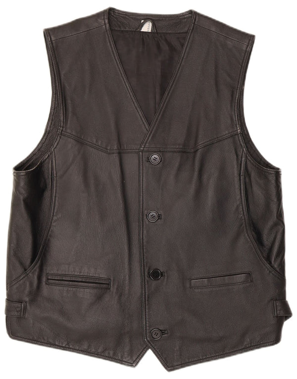 Chaleco de cuero vintage para hombre cuero negro medio