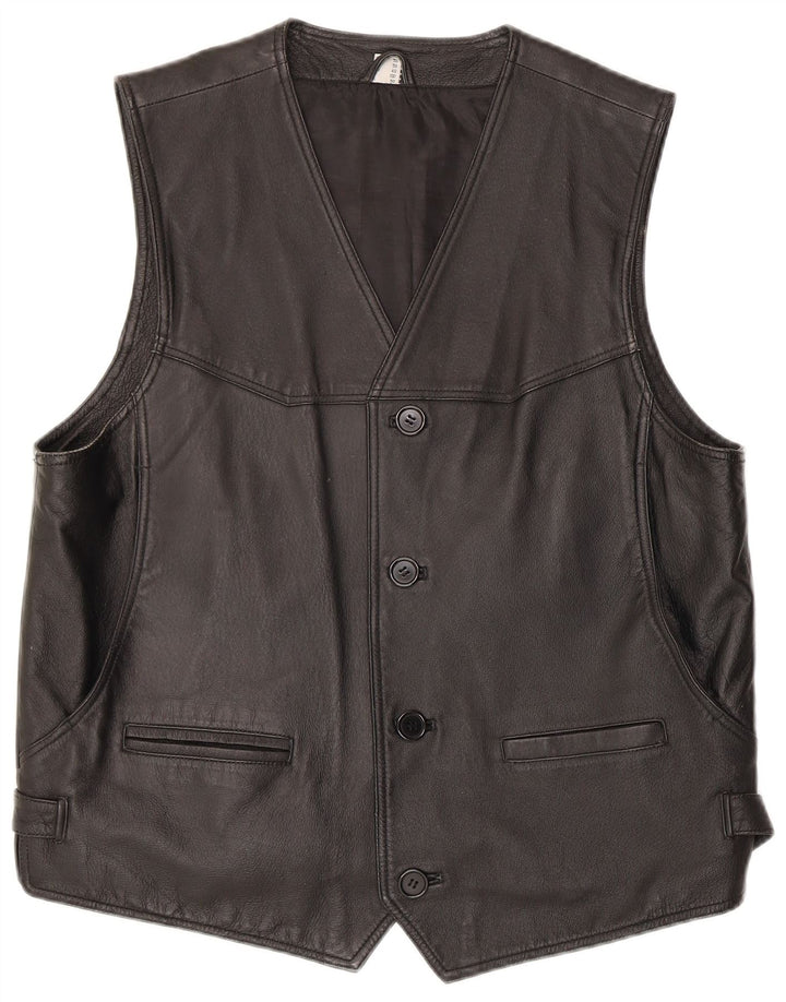 Chaleco de cuero vintage para hombre cuero negro medio