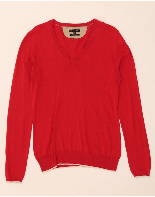 Massimo Dutti Jersey con Cuello en V para Mujer UK 42 Medium Seda Roja