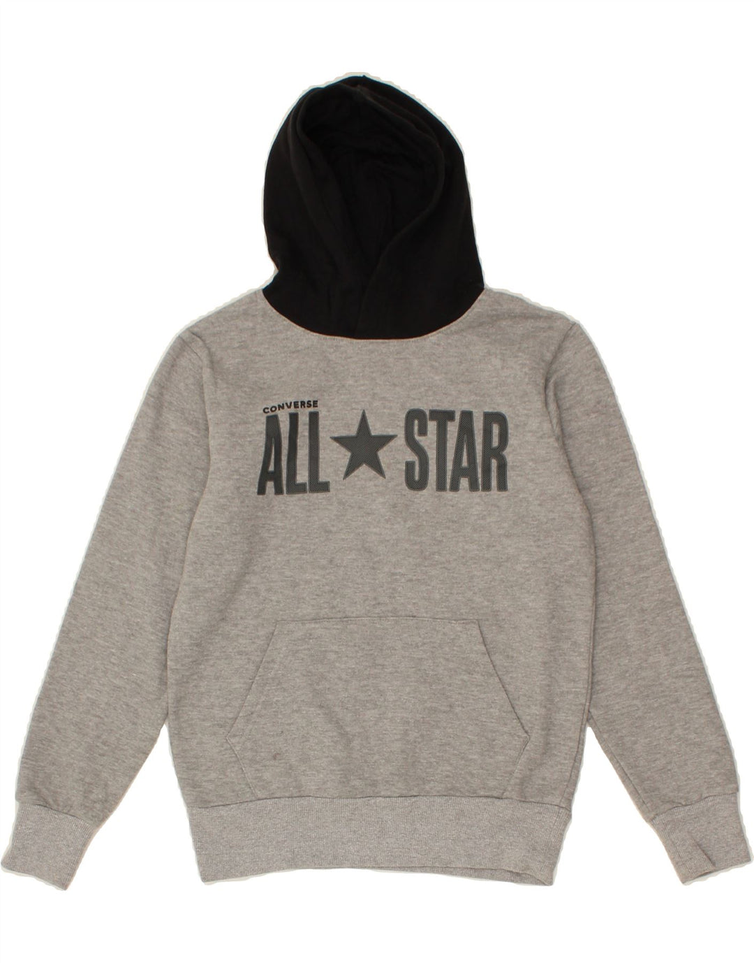 CONVERSE Boys Graphic Hoodie Jumper 10-11 Years Medium Grey Cotton Vintage Converse and Second-Hand Converse from Messina Hembry 