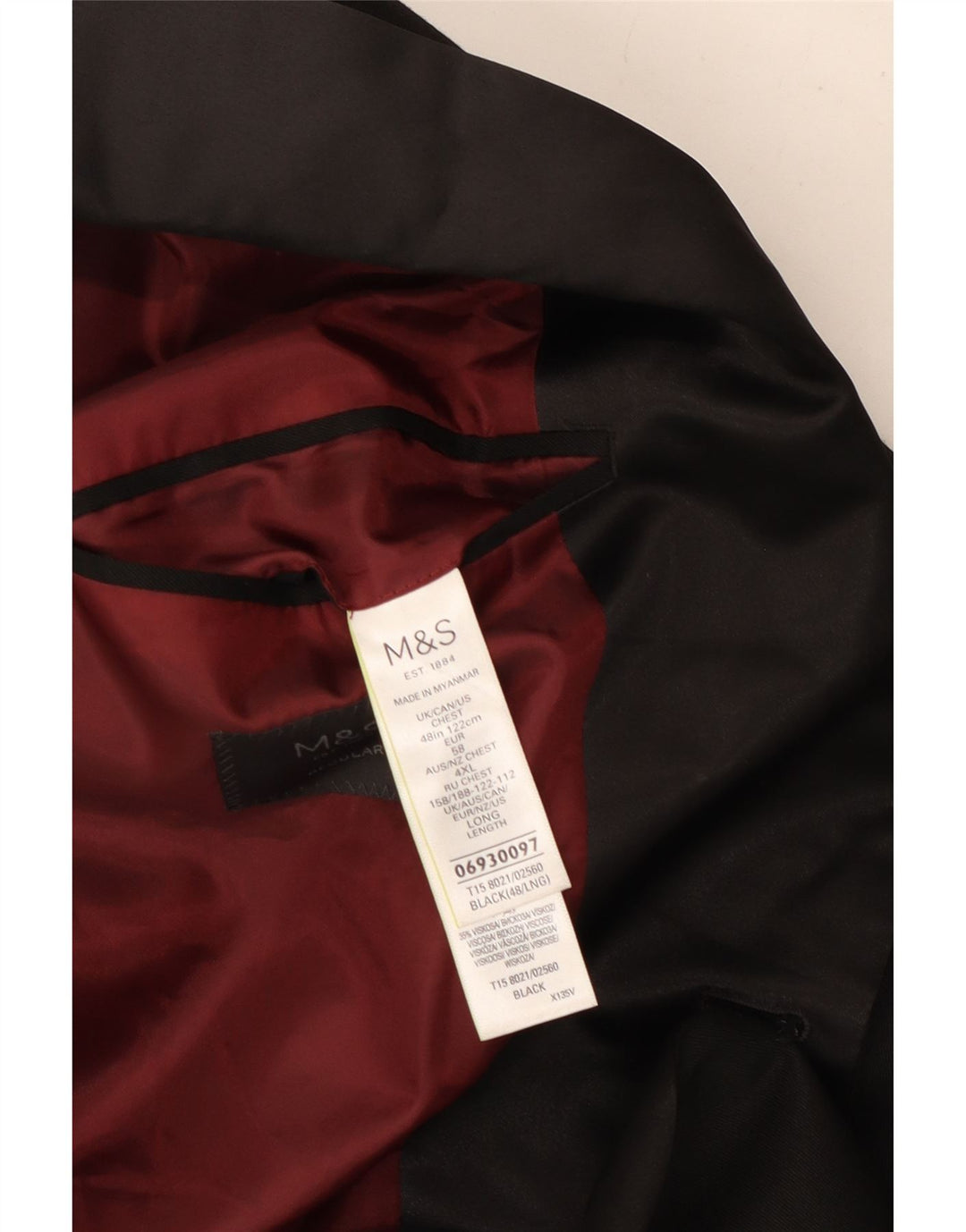 Marks & Spencer Chaqueta tipo blazer de corte regular con 2 botones para hombre UK 48 2XL Negro
