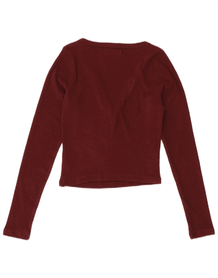 Hollister Mujer Crop Top Manga Larga UK 8 Pequeño Poliéster Borgoña