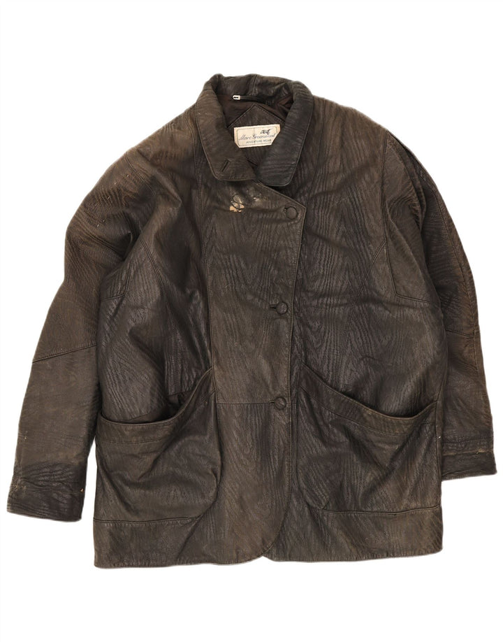 Vintage mujer chaqueta de cuero Reino Unido 18 XL negro