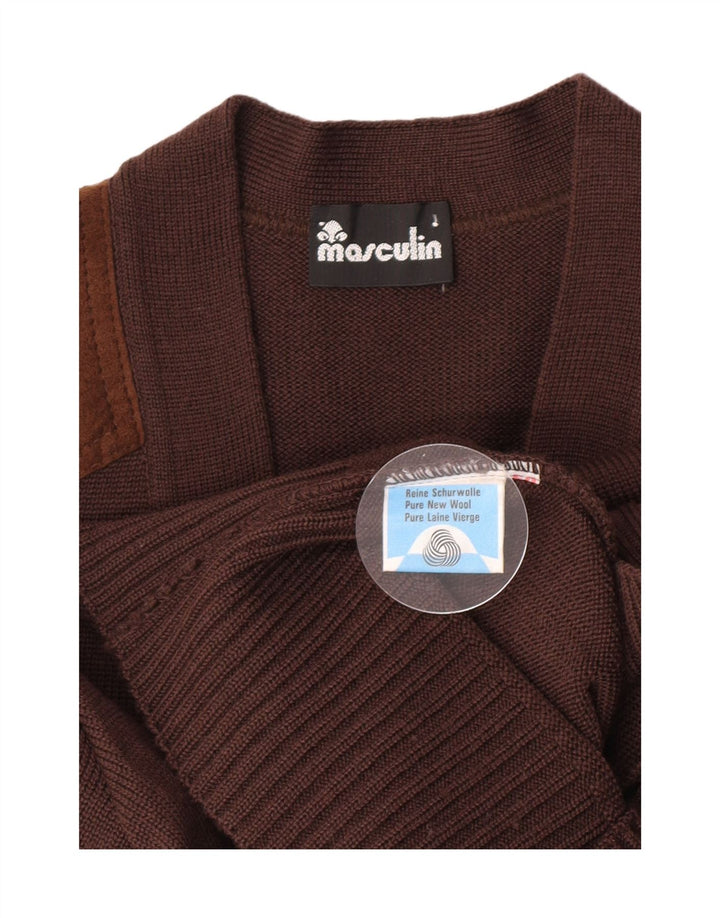 Masculin Cárdigan para hombre suéter pequeño marrón lana virgen