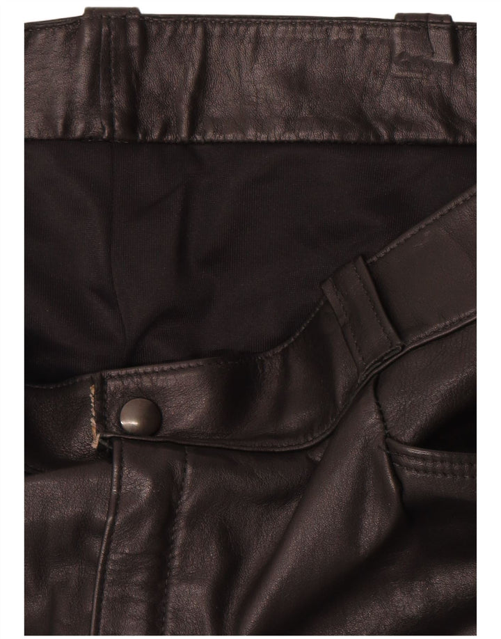 Pantalones de cuero rectos vintage para mujer W36 L31 Negro