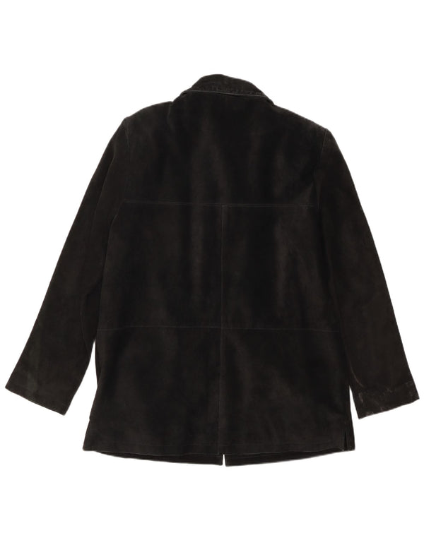 Vintage mujer ante 3 botones Blazer chaqueta cuero negro medio