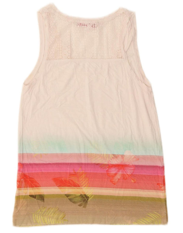 Desigual Blusa sin mangas gráfica para mujer Top UK 10 Small White Stripes