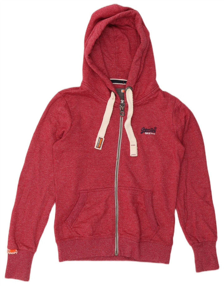 SUPERDRY Suéter con capucha y cremallera para mujer Reino Unido 10 Pequeño algodón moteado rojo