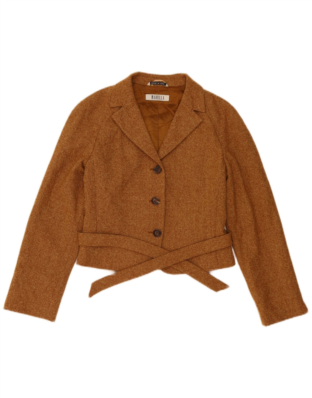 Marella Chaqueta tipo blazer corta de 3 botones para mujer UK 10 Small Brown Wool