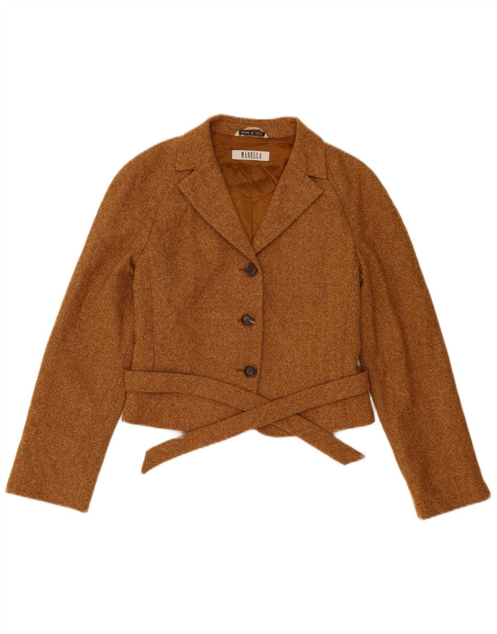 Marella Chaqueta tipo blazer corta de 3 botones para mujer UK 10 Small Brown Wool