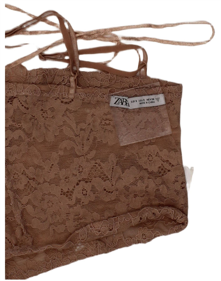 Zara Mujer Top Corsé De Encaje Small Beige Floral Poliéster