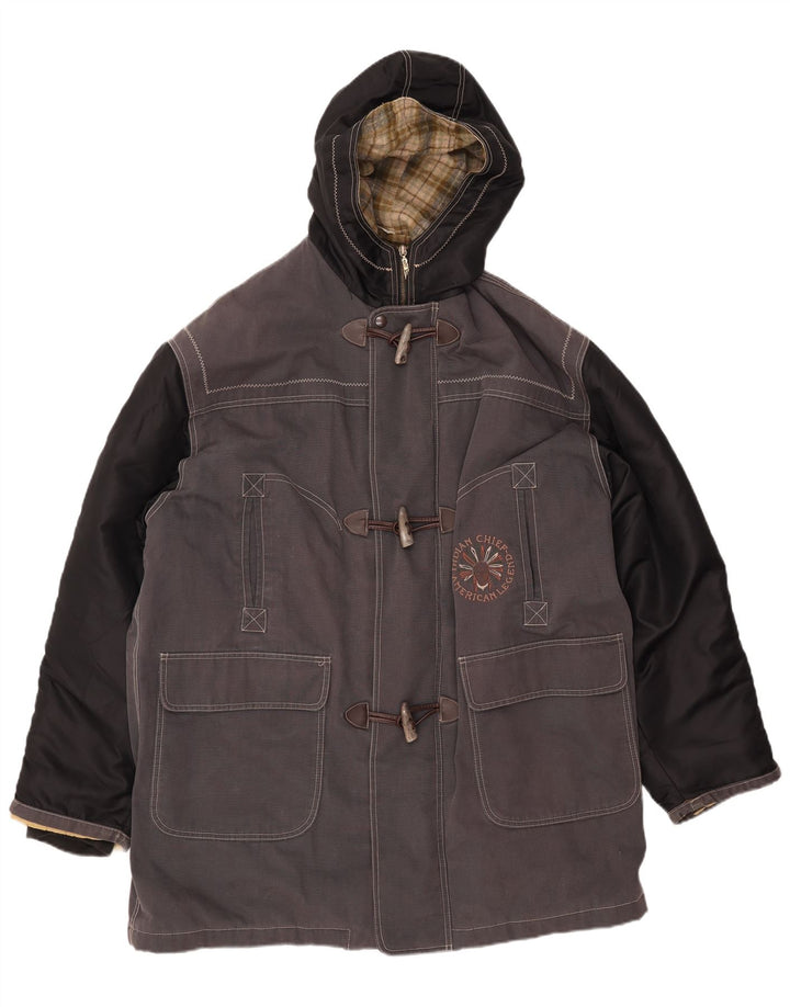VINTAGE Abrigo de lona con capucha para hombre Reino Unido 42 XL Gris Colorblock Algodón