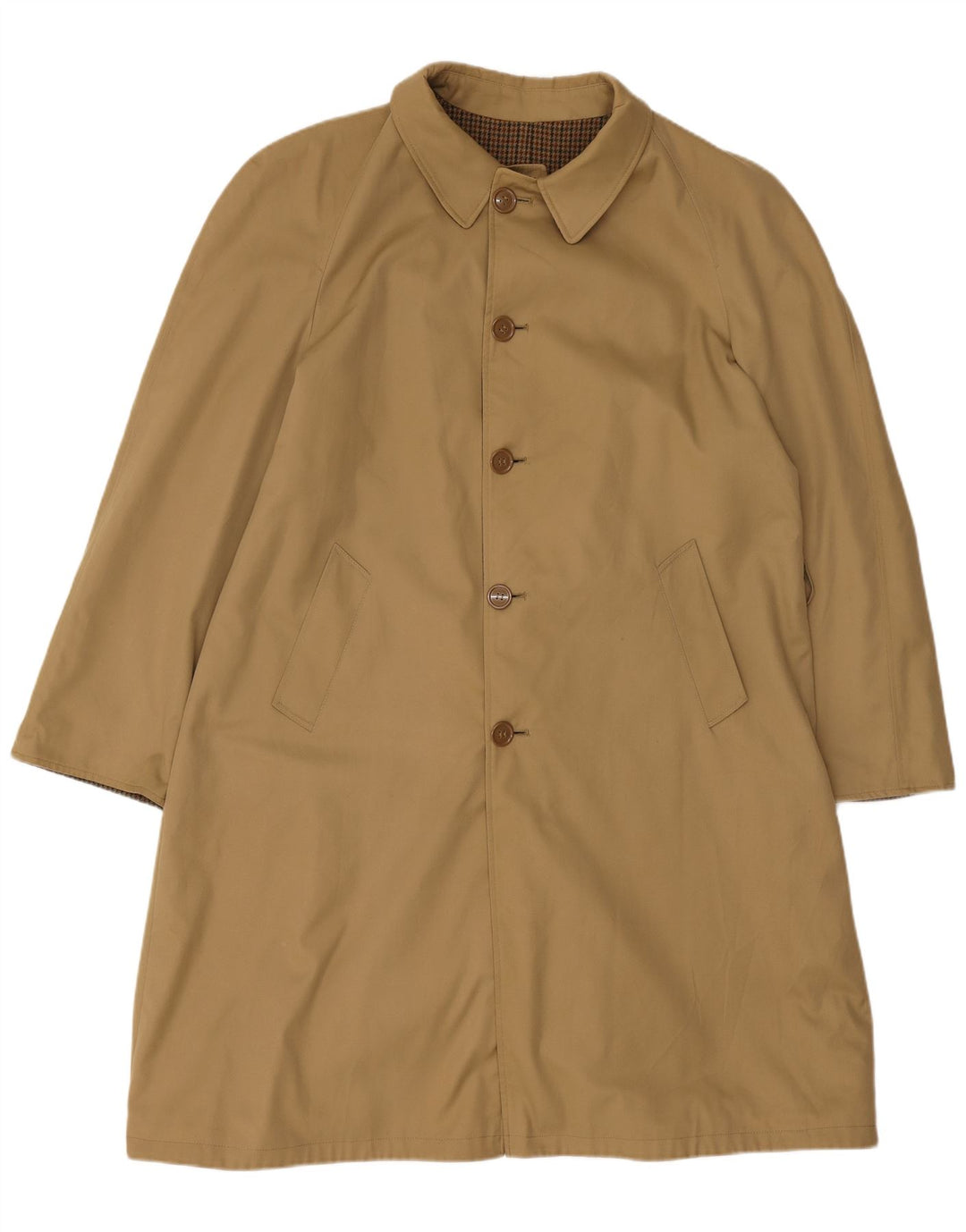 Vintage hombres abrigo reversible Reino Unido 40 poliéster beige grande