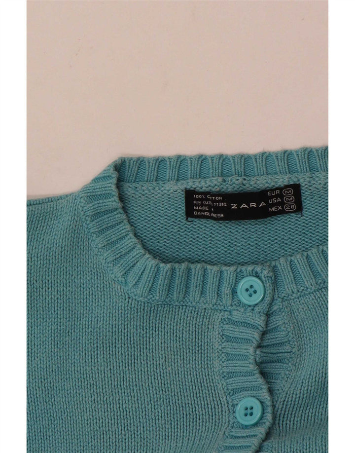 Zara Mujer Cárdigan Suéter UK 12 Algodón Azul Medio
