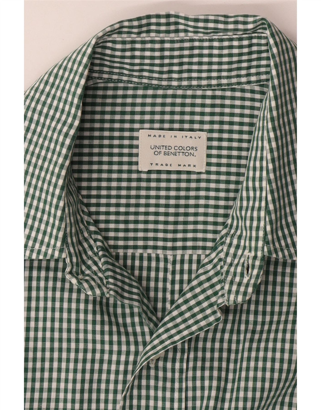 BENETTON Camisa de manga corta para hombre Large Green Gingham