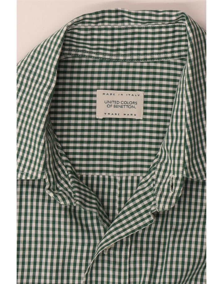 BENETTON Camisa de manga corta para hombre Large Green Gingham