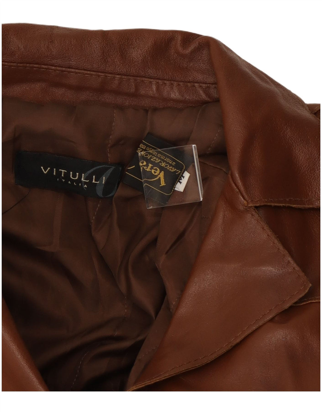 Vintage mujer chaqueta de cuero Reino Unido 12 cuero marrón medio