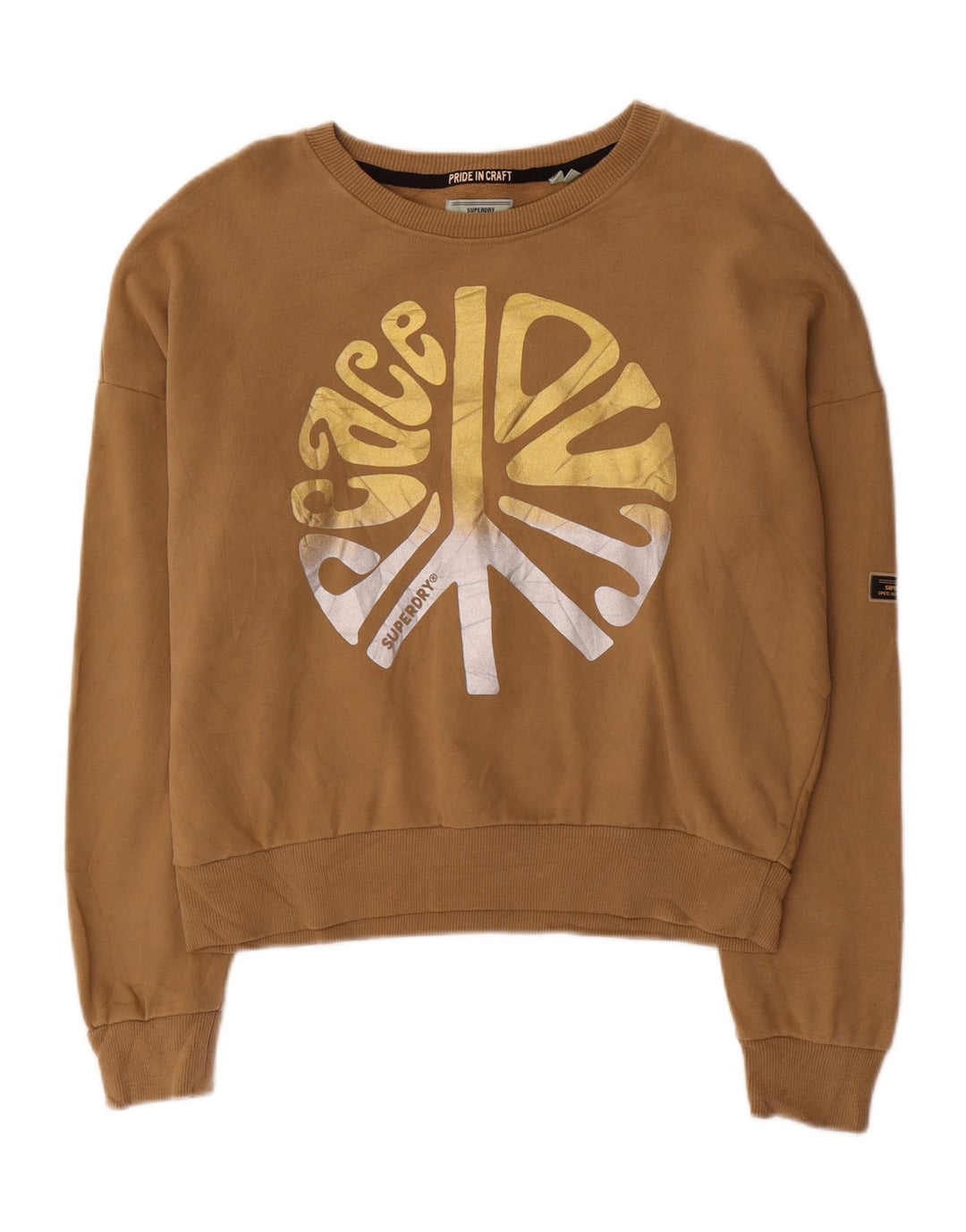 SUPERDRY Sudadera extragrande con gráfico para mujer, talla 44, color marrón medio
