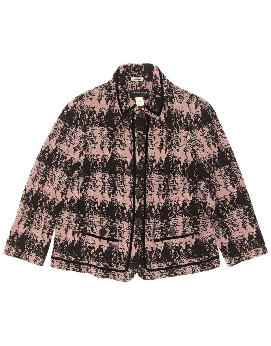 Domina Chaqueta Blazer de 5 Botones con Estampado Abstracto para Mujer IT 52 2XL Lana Rosa