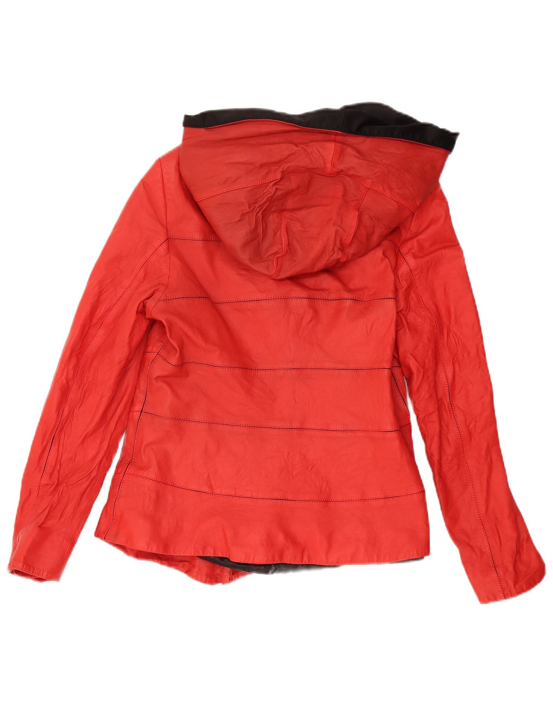 IBIZA Chaqueta de cuero con capucha para mujer UK 20 2XL Cuero color block rojo