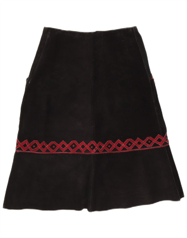Vintage mujer ante midi falda W28 medio negro geométrico