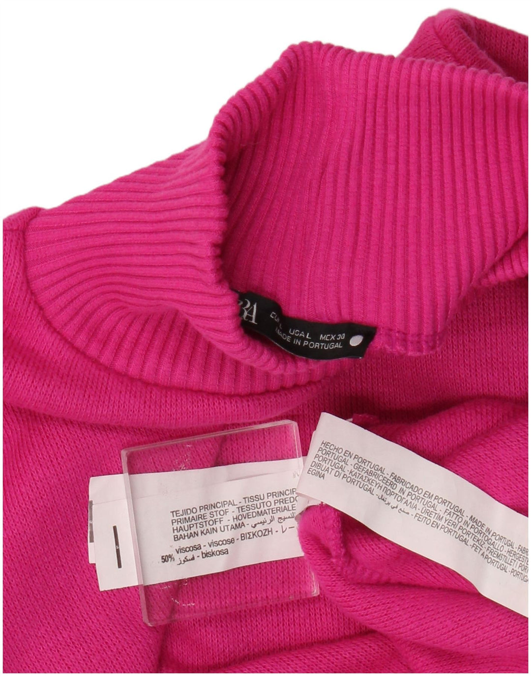 Zara Suéter tipo jersey con cuello alto y corte extragrande para mujer, talla 40, color rosa