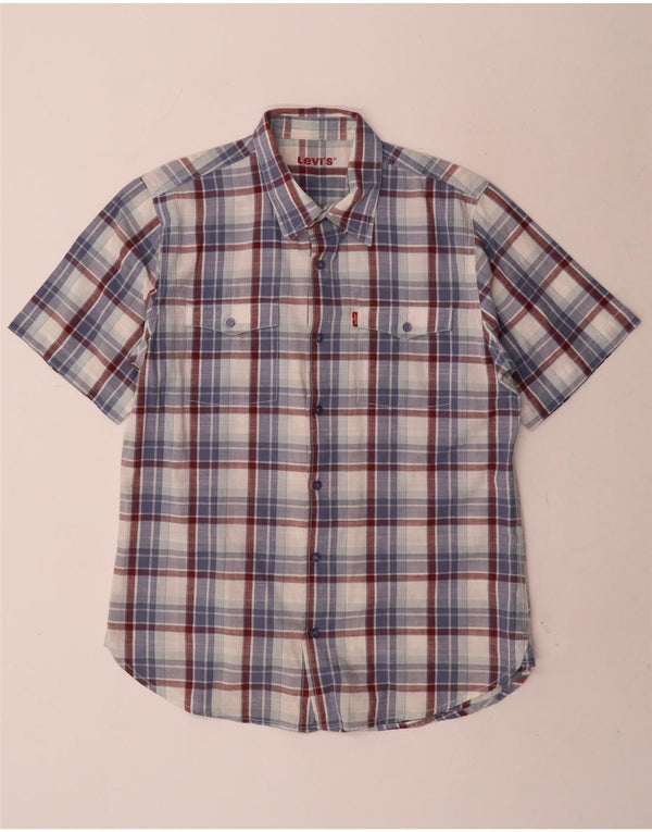 Levi's Hombre Camisa De Manga Corta De Algodón A Cuadros Azul Grande