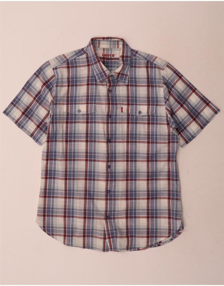 Levi's Hombre Camisa De Manga Corta De Algodón A Cuadros Azul Grande