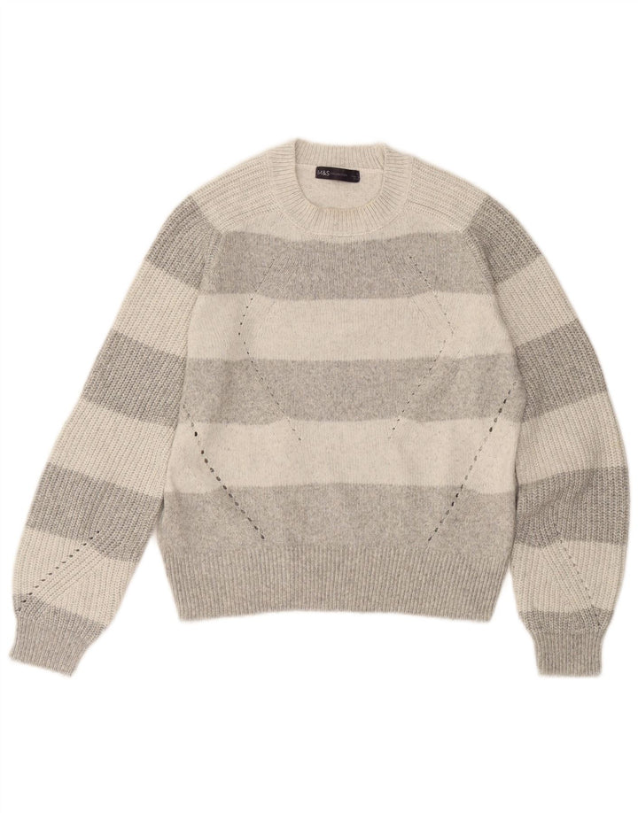 Zara - Jersey de cuello redondo para mujer, talla 40, poliéster a rayas grises pequeñas